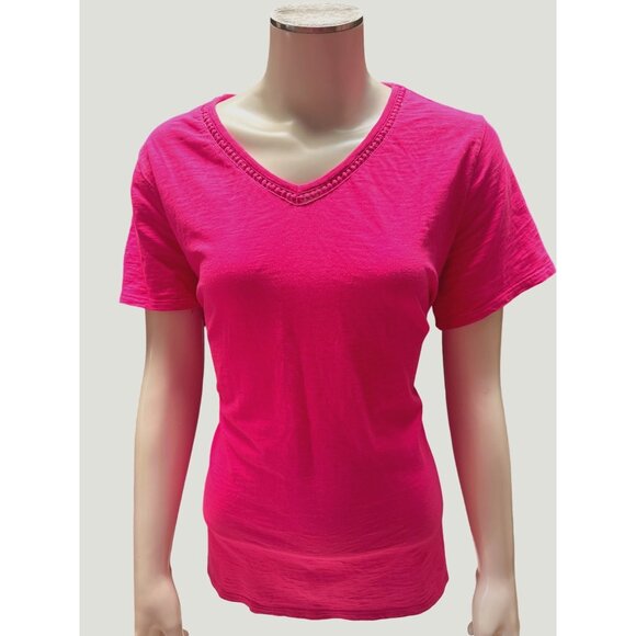 Coldwater Creek Tops - Coldwater Creek Womens V-Neck Tee All Cotton Size L Made In India Hot Pink